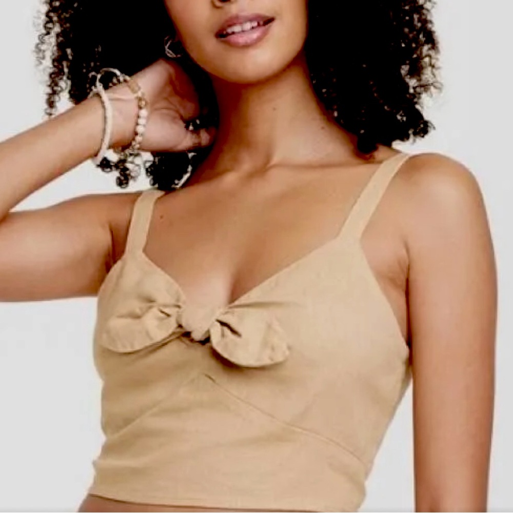 Universal Thread Linen Blend Tie-Front Cropped Ta… - image 1